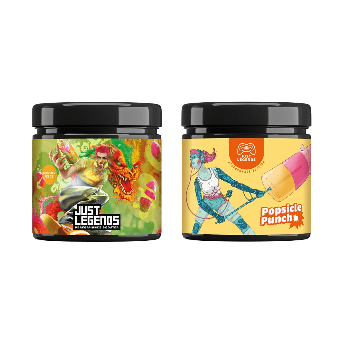 Just Legends Booster Double Pack | Funktionaler, veganer Multipack auf Pulverbasis ohne Zucker, mit wenig Kalorien, vielen Vitaminen und natürlichen Aromen.
