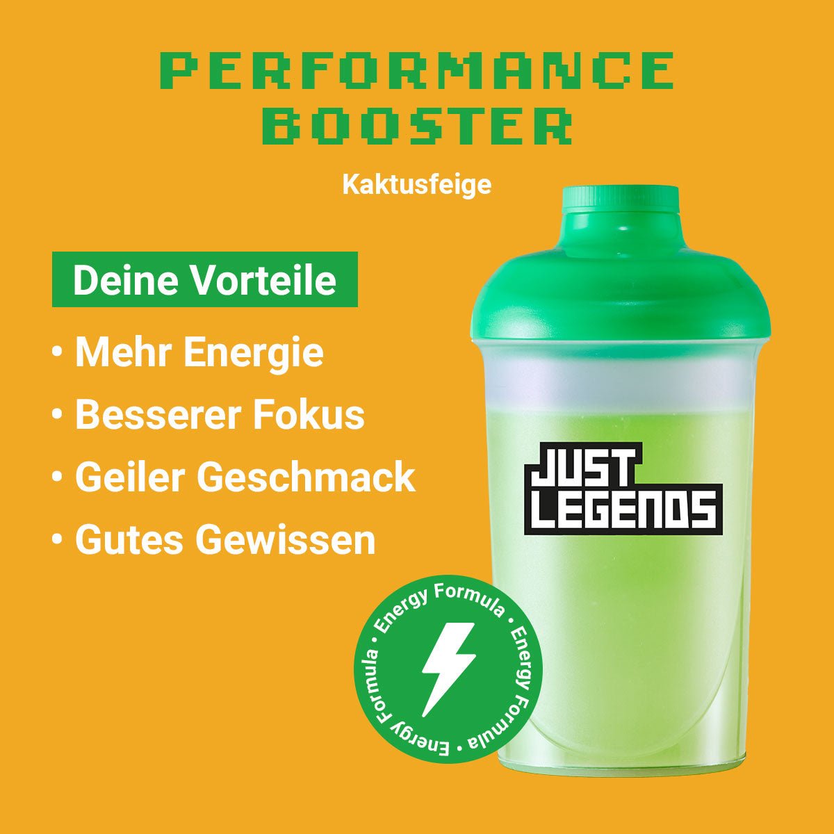 Just Legends Performance Booster Kaktusfeige | Funktionaler, veganer Performance Booster auf Pulverbasis ohne Zucker, mit wenig Kalorien, vielen Vitaminen und natürlichen Aromen.